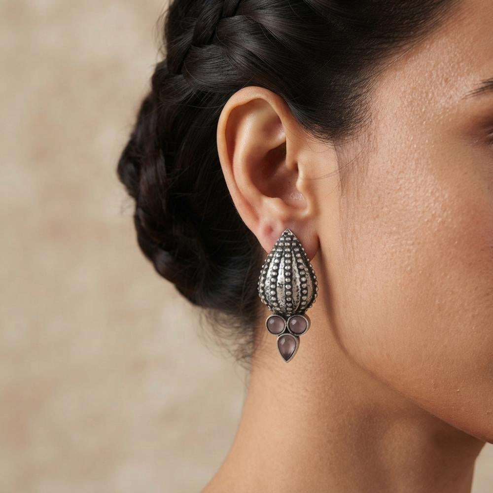 The99Jewel Stylish Oxidised Pota Stone Earrings Domed Motif for Women