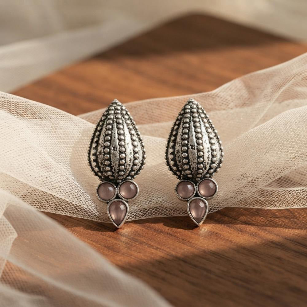 The99Jewel Stylish Oxidised Pota Stone Earrings Domed Motif for Women 