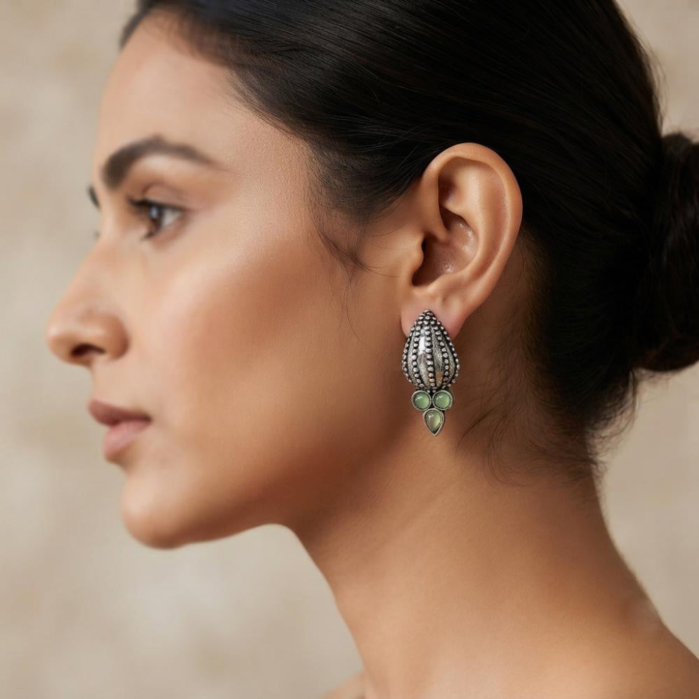 The99Jewel Stylish Oxidised Pota Stone Earrings Domed Motif for Women
