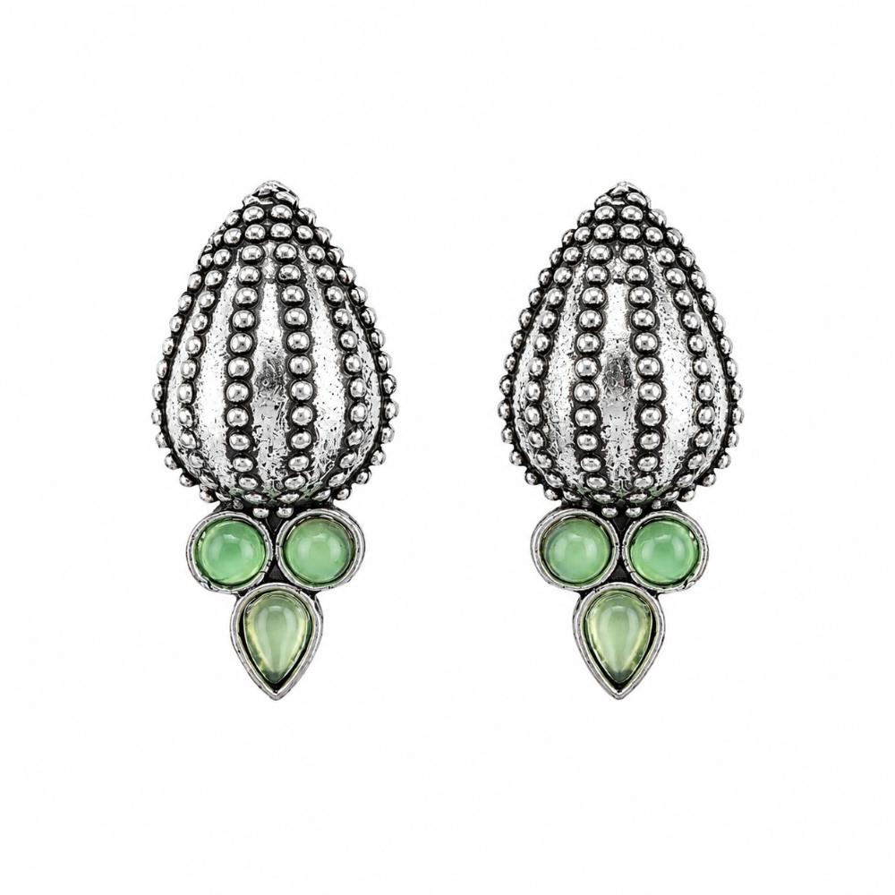 The99Jewel Stylish Oxidised Pota Stone Earrings Domed Motif for Women