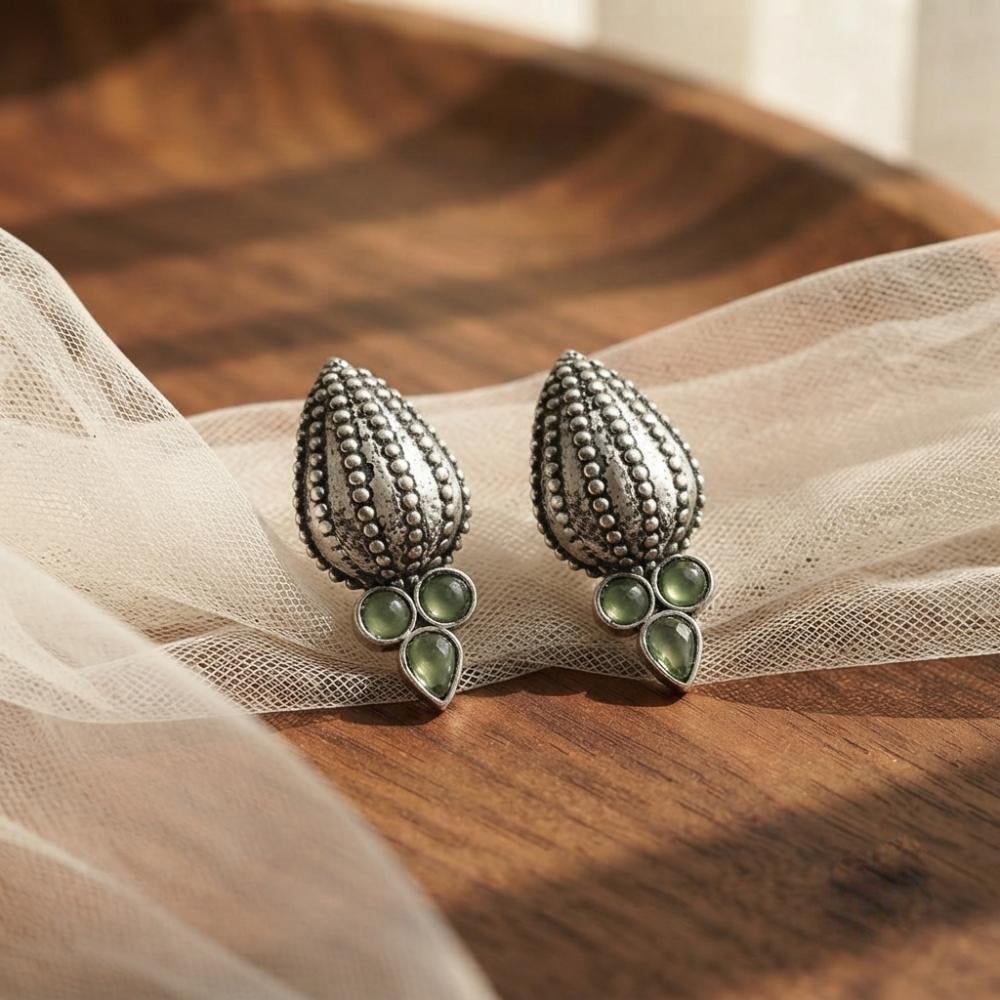 The99Jewel Stylish Oxidised Pota Stone Earrings Domed Motif for Women 