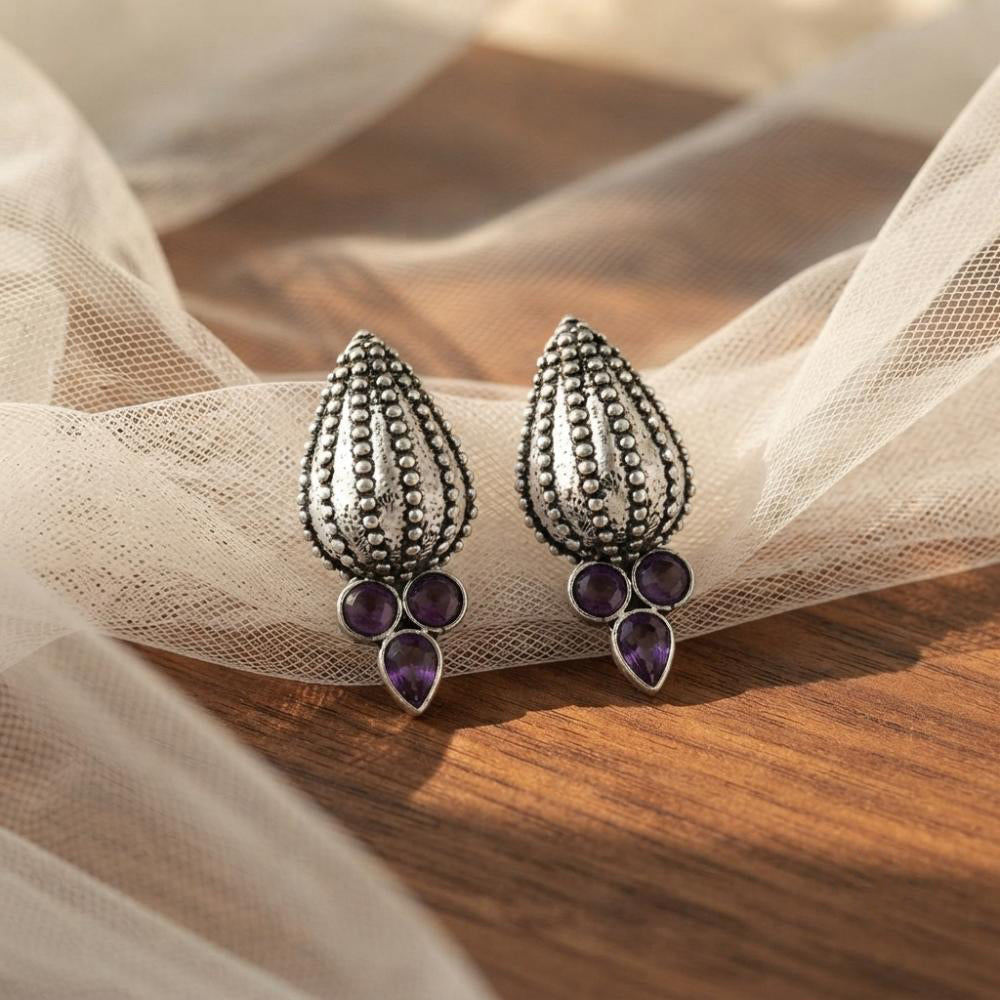 The99Jewel Stylish Oxidised Pota Stone Earrings Domed Motif for Women