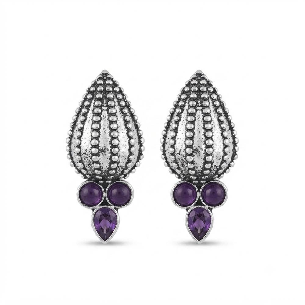 The99Jewel Stylish Oxidised Pota Stone Earrings Domed Motif for Women