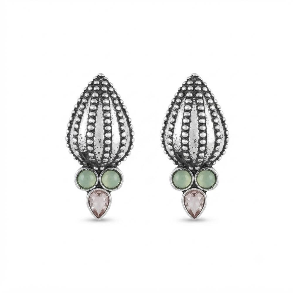 The99Jewel Stylish Oxidised Pota Stone Earrings Domed Motif for Women