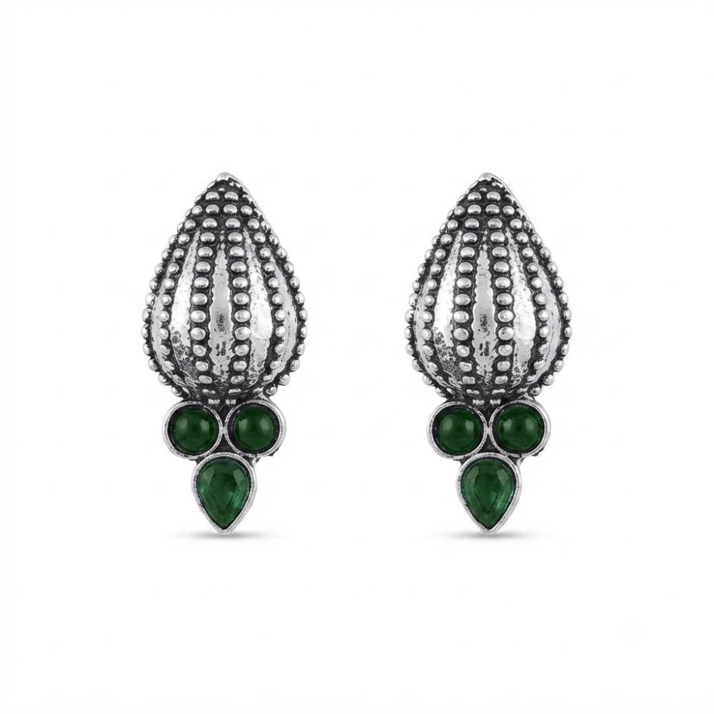 The99Jewel Stylish Oxidised Pota Stone Earrings Domed Motif for Women