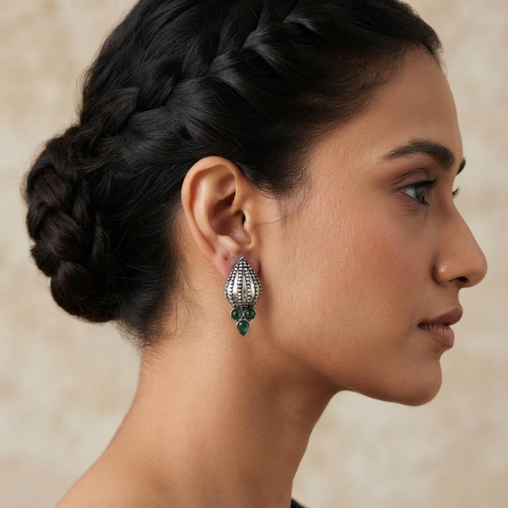 The99Jewel Stylish Oxidised Pota Stone Earrings Domed Motif for Women 