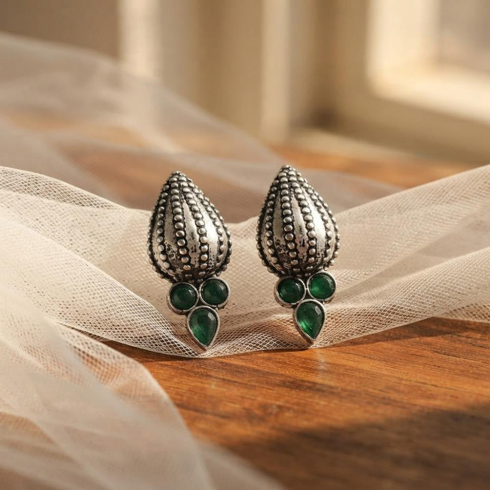 The99Jewel Stylish Oxidised Pota Stone Earrings Domed Motif for Women