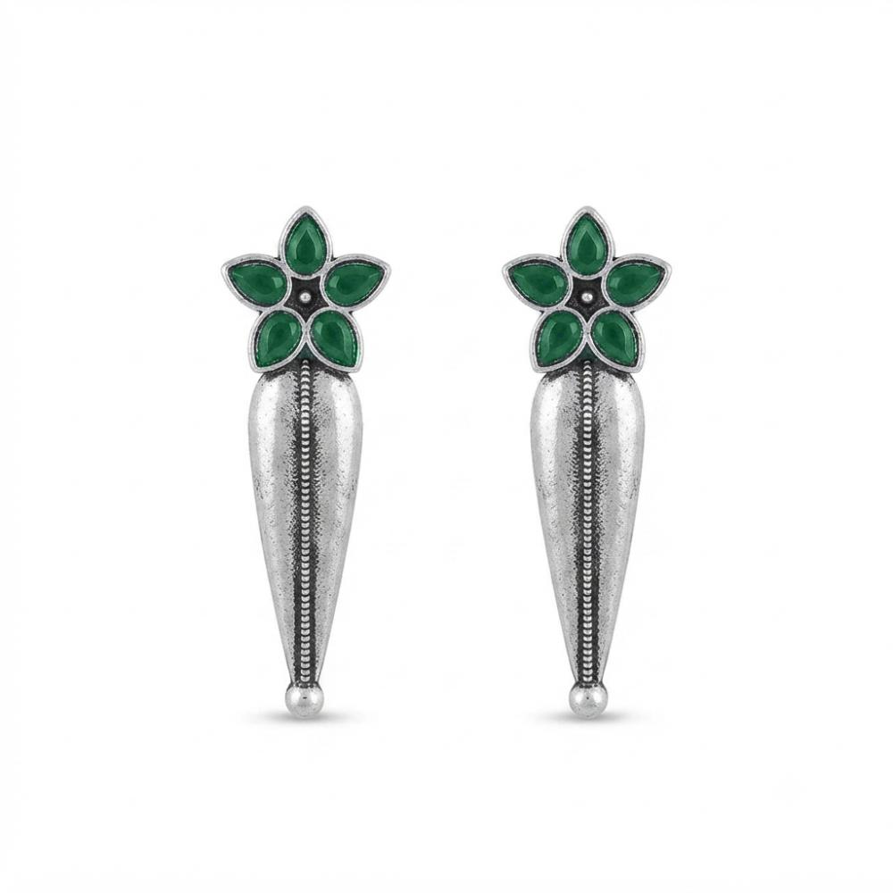 The99Jewel Traditional Pota Stone Oxidised Earrings With Floral Motif for Women
