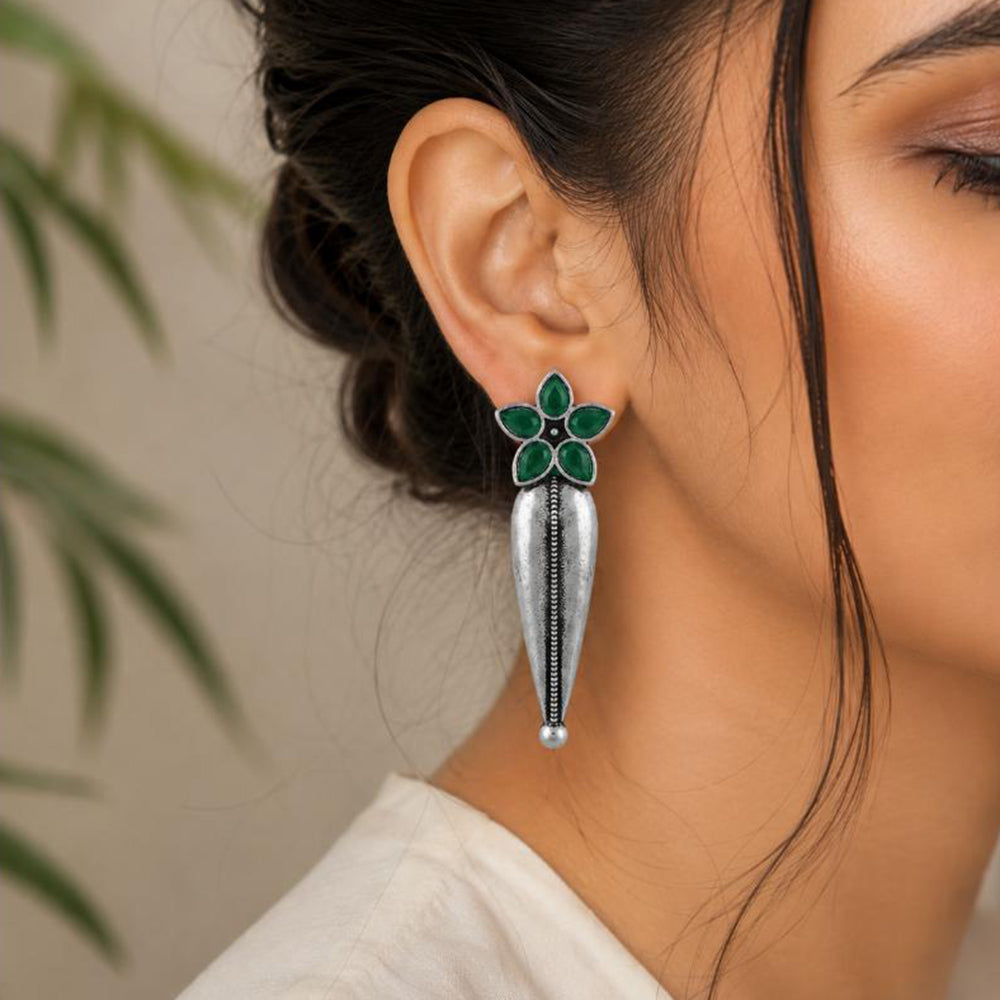 The99Jewel Traditional Pota Stone Oxidised Earrings With Floral Motif for Women