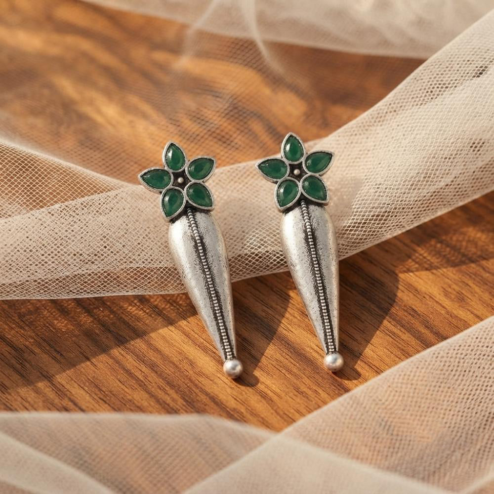 The99Jewel Traditional Pota Stone Oxidised Earrings With Floral Motif for Women 