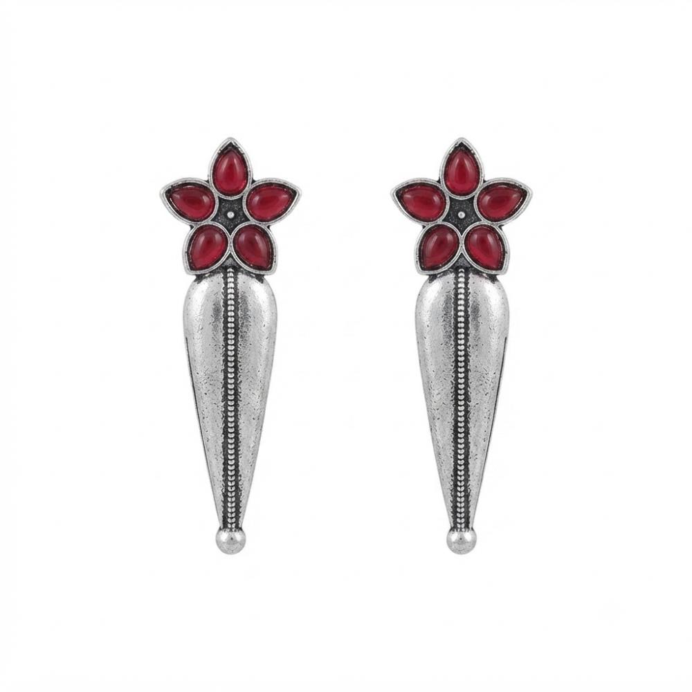 The99Jewel Traditional Pota Stone Oxidised Earrings With Floral Motif for Women