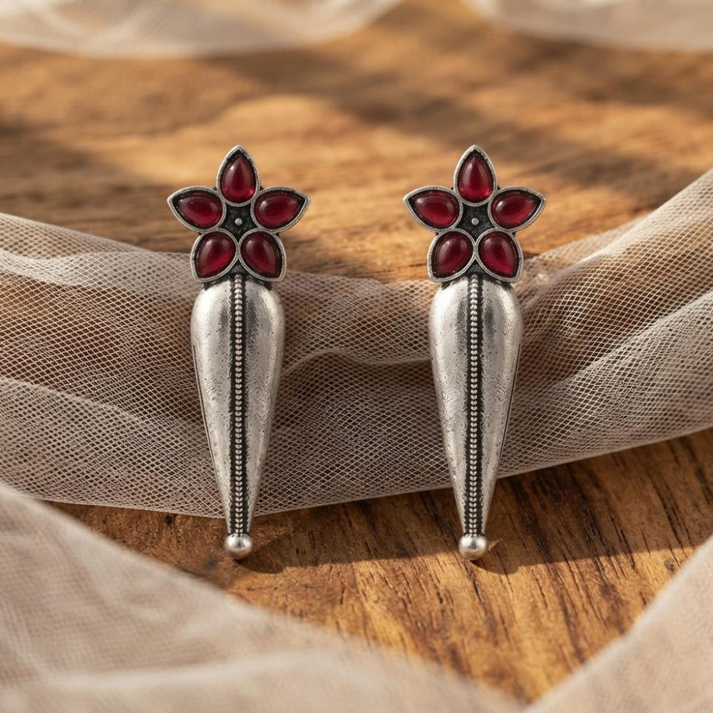 The99Jewel Traditional Pota Stone Oxidised Earrings With Floral Motif for Women