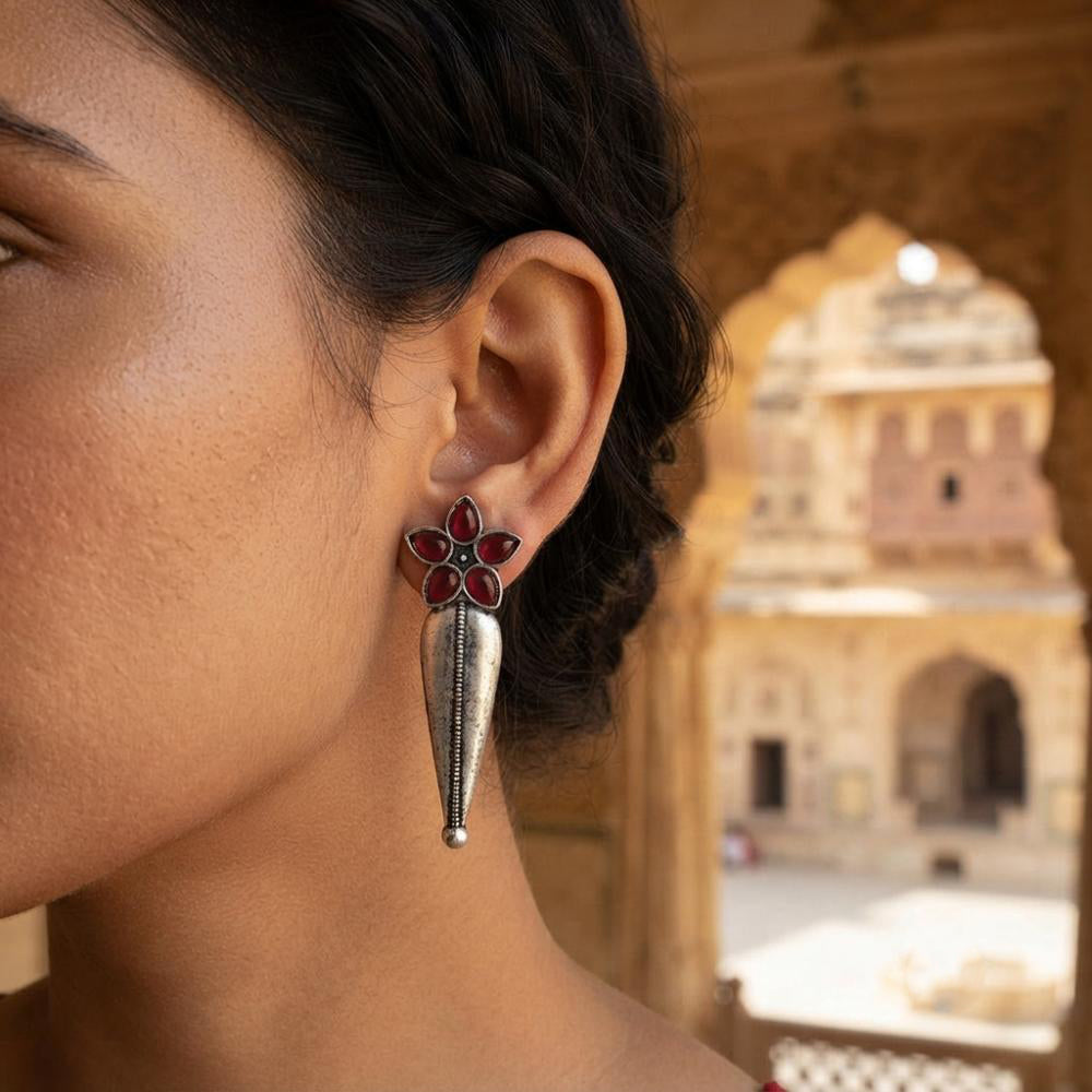 The99Jewel Traditional Pota Stone Oxidised Earrings With Floral Motif for Women 