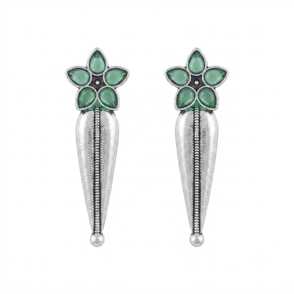 The99Jewel Traditional Pota Stone Oxidised Earrings With Floral Motif for Women