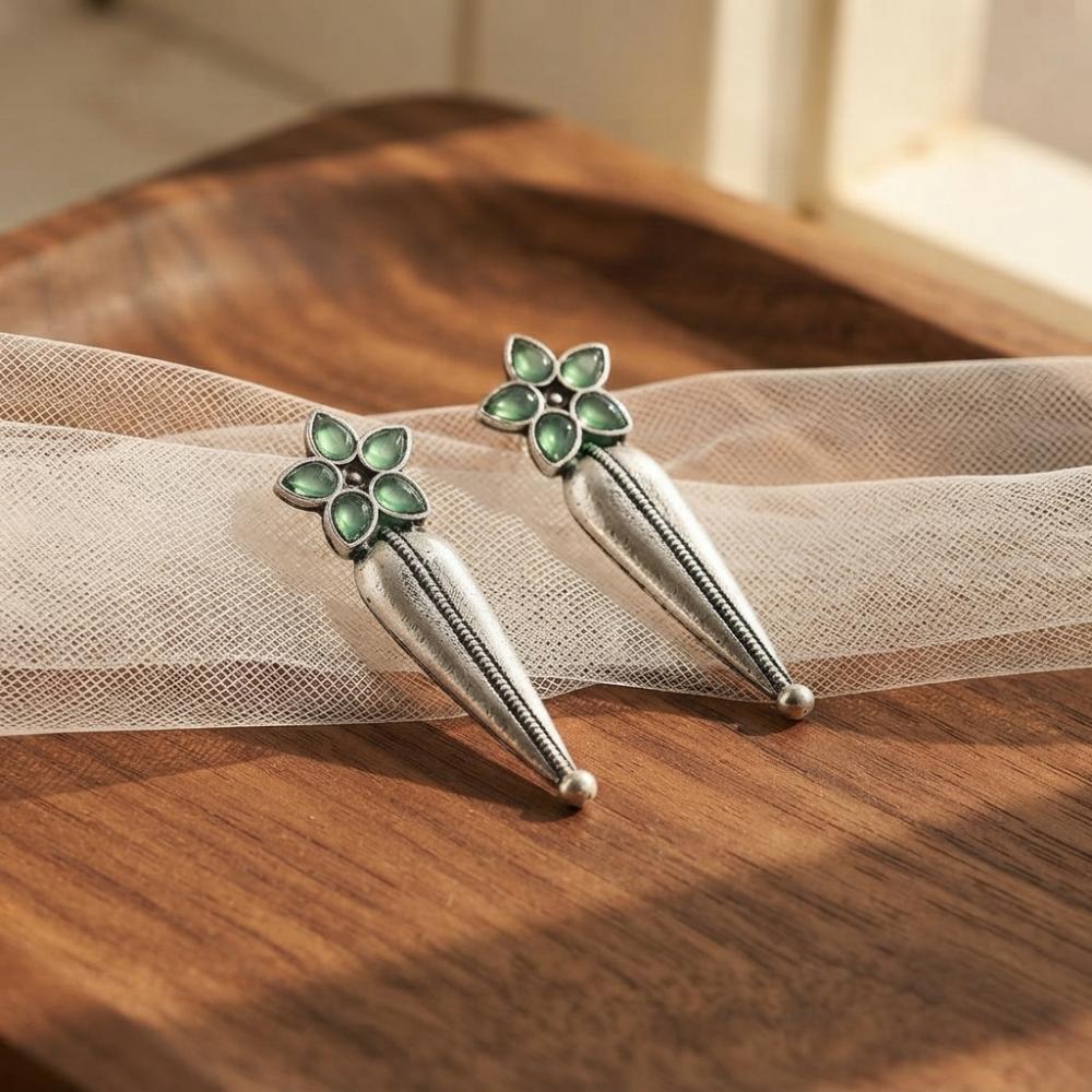 The99Jewel Traditional Pota Stone Oxidised Earrings With Floral Motif for Women