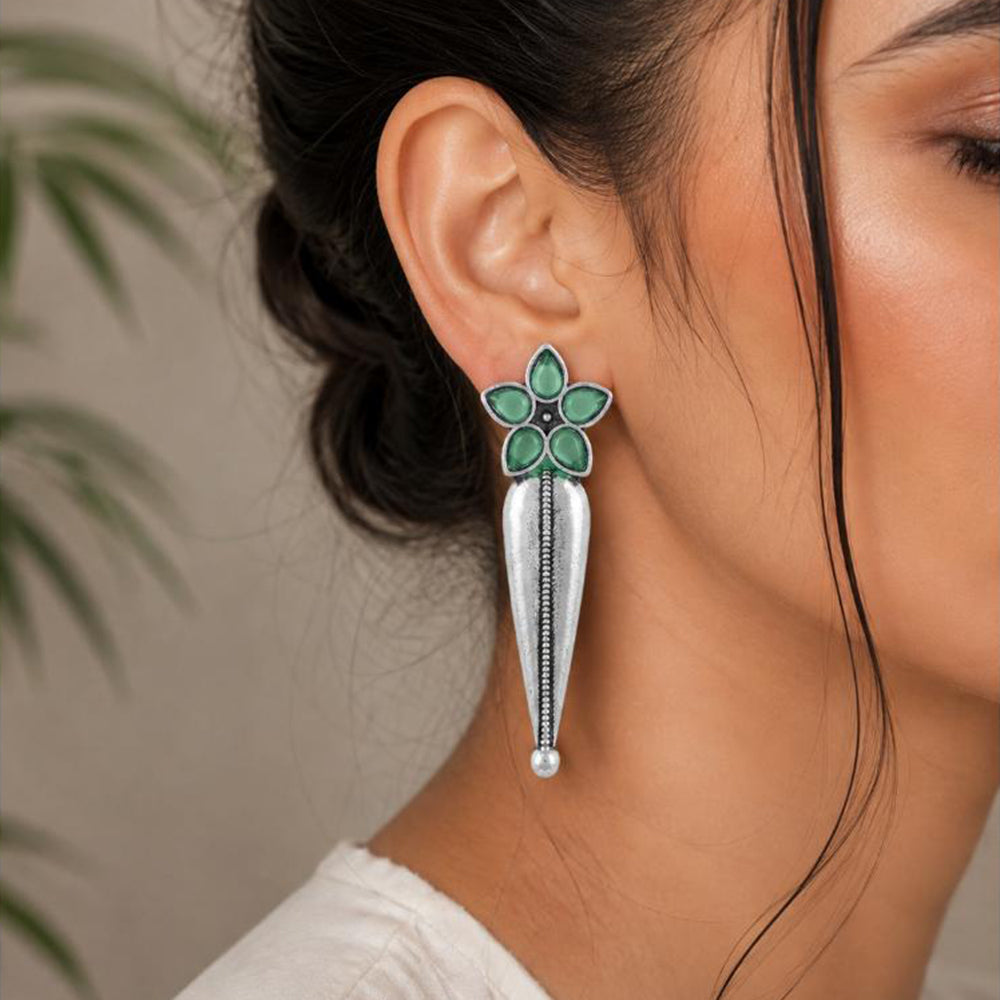 The99Jewel Traditional Pota Stone Oxidised Earrings With Floral Motif for Women 