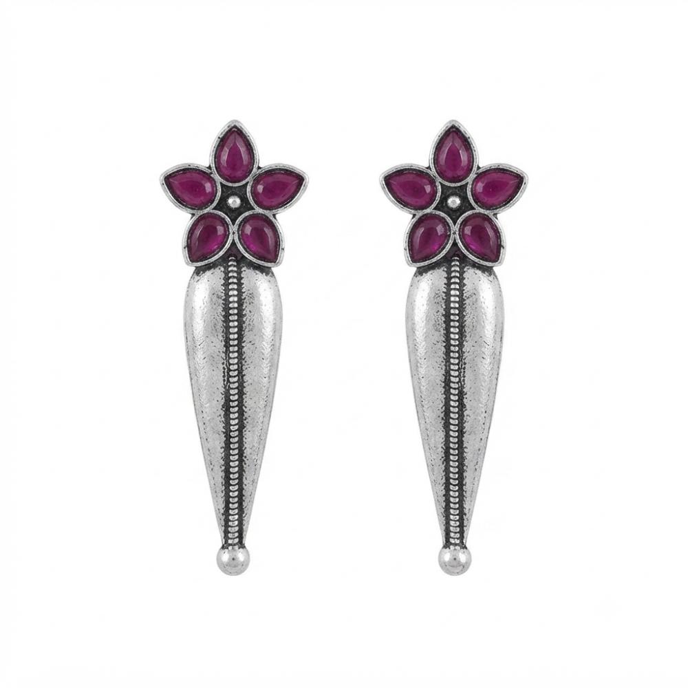The99Jewel Traditional Pota Stone Oxidised Earrings With Floral Motif for Women