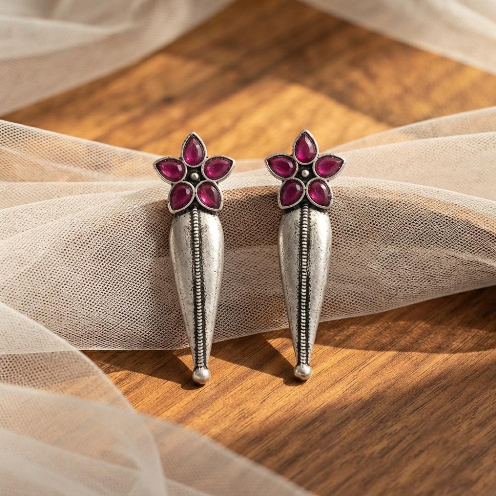 The99Jewel Traditional Pota Stone Oxidised Earrings With Floral Motif for Women 