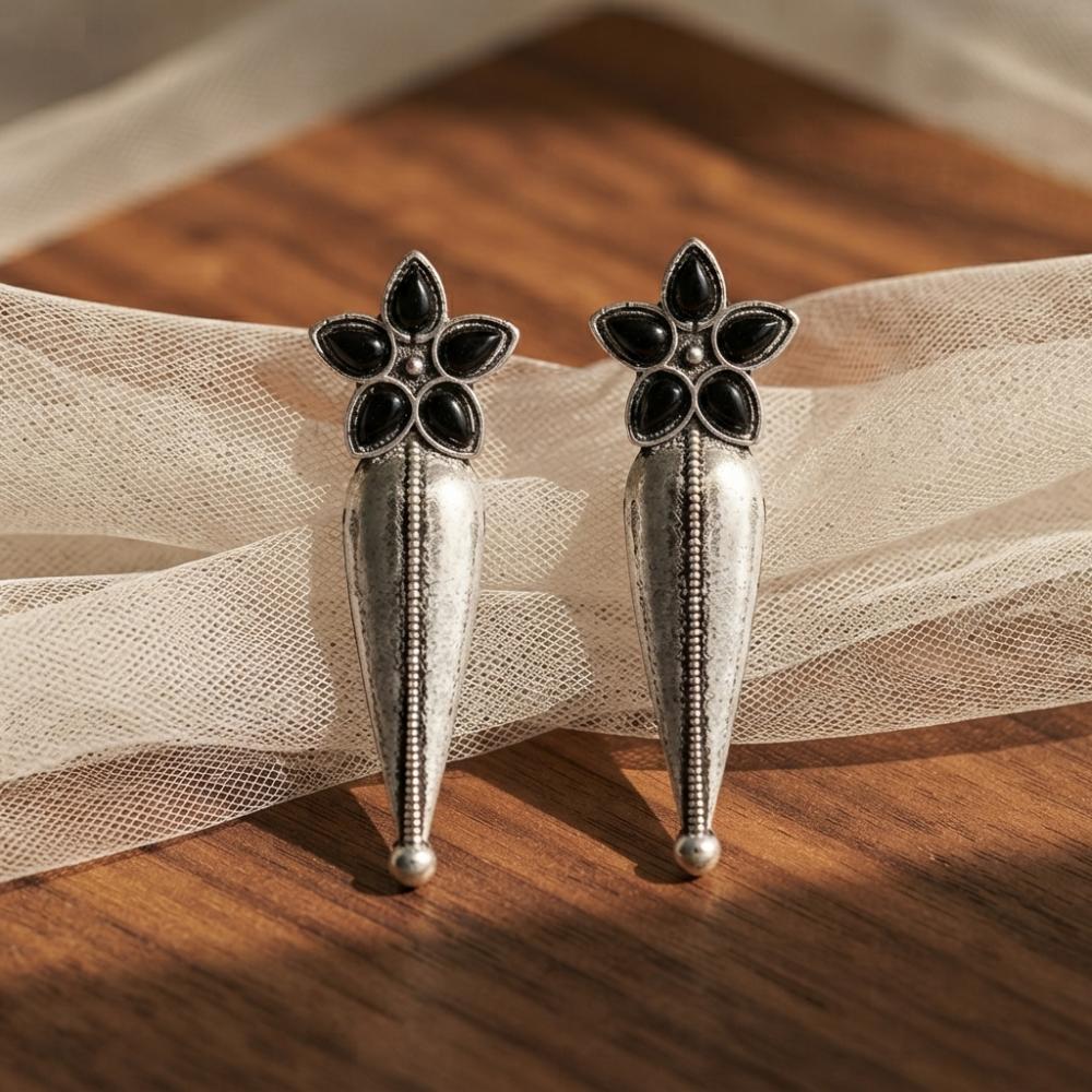 The99Jewel Traditional Pota Stone Oxidised Earrings With Floral Motif for Women 