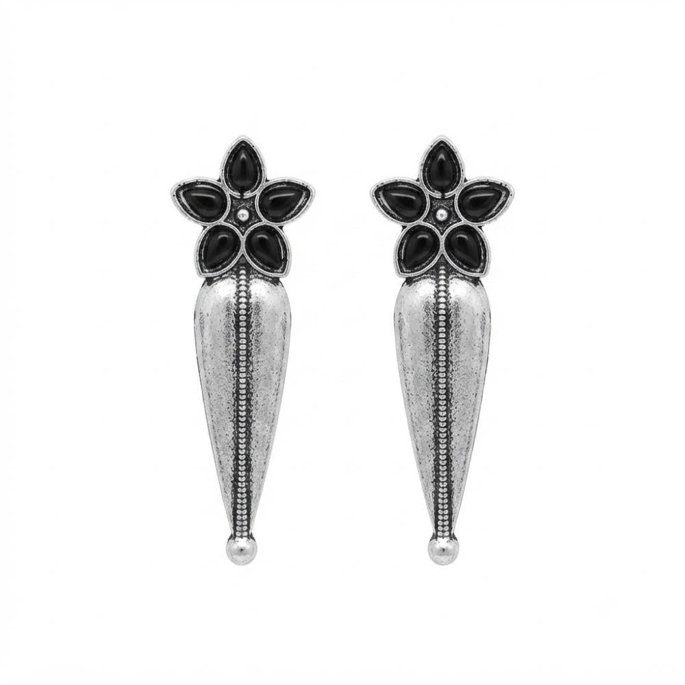 The99Jewel Traditional Pota Stone Oxidised Earrings With Floral Motif for Women