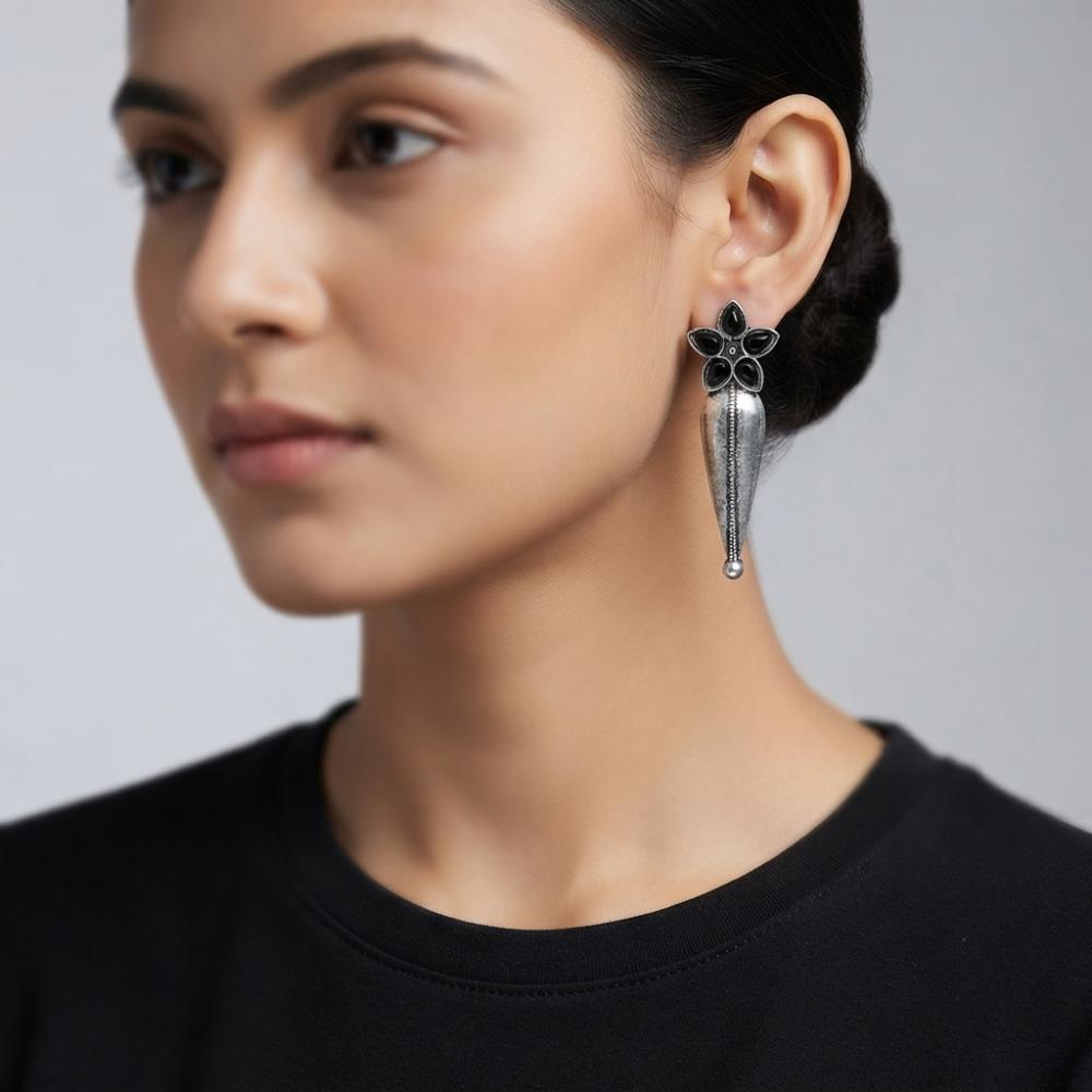 The99Jewel Traditional Pota Stone Oxidised Earrings With Floral Motif for Women