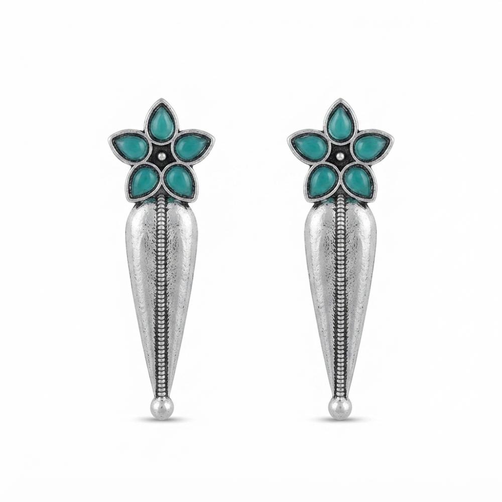 The99Jewel Traditional Pota Stone Oxidised Earrings With Floral Motif for Women