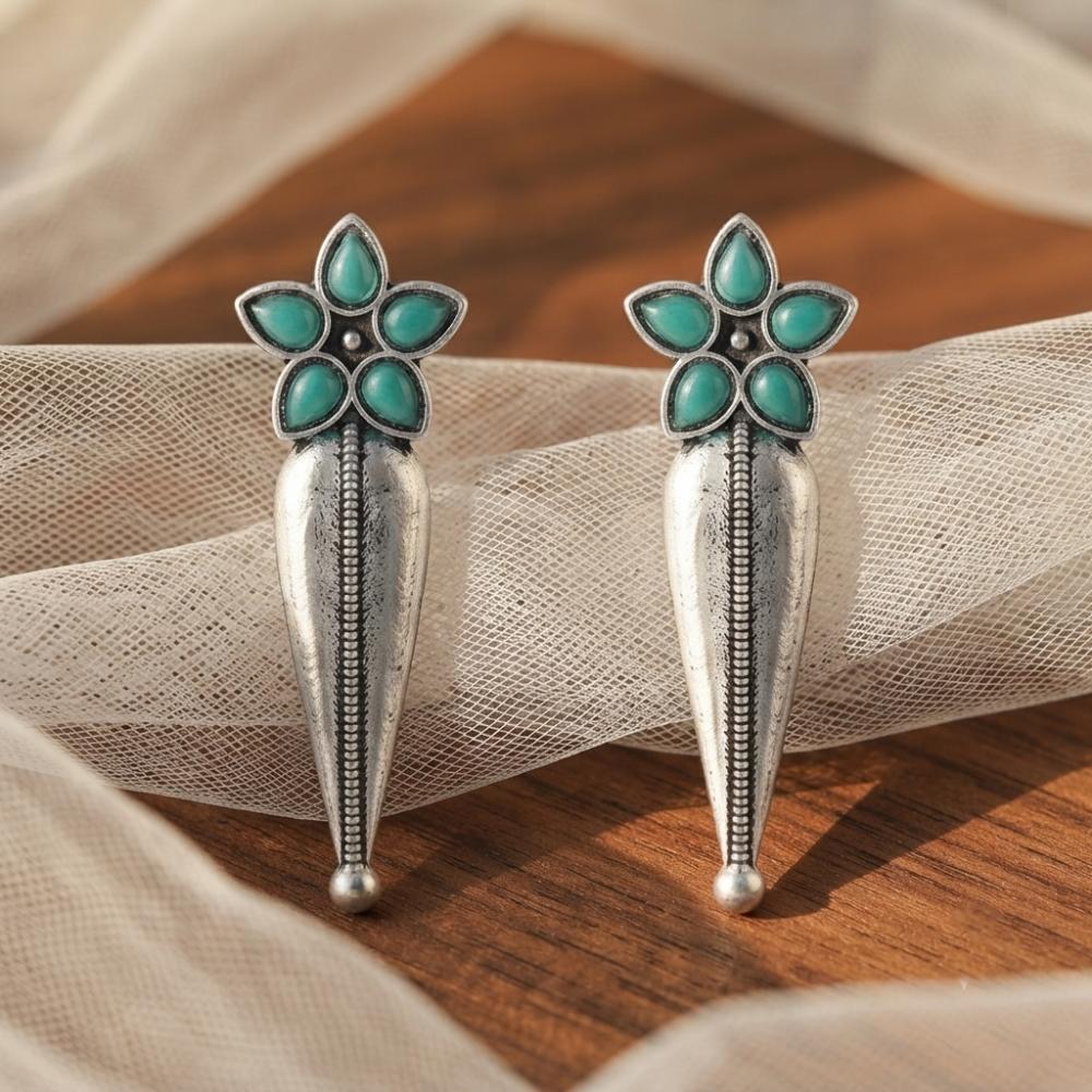 The99Jewel Traditional Pota Stone Oxidised Earrings With Floral Motif for Women 