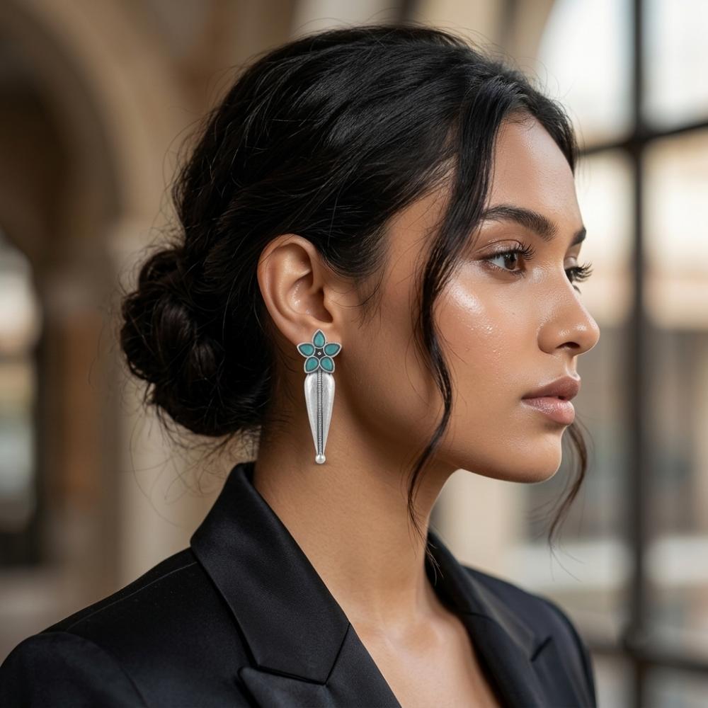 The99Jewel Traditional Pota Stone Oxidised Earrings With Floral Motif for Women