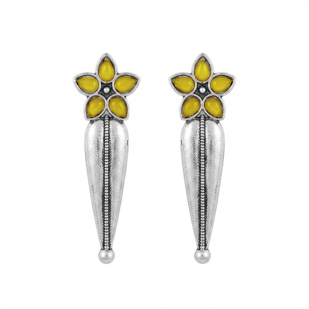 The99Jewel Traditional Pota Stone Oxidised Earrings With Floral Motif for Women