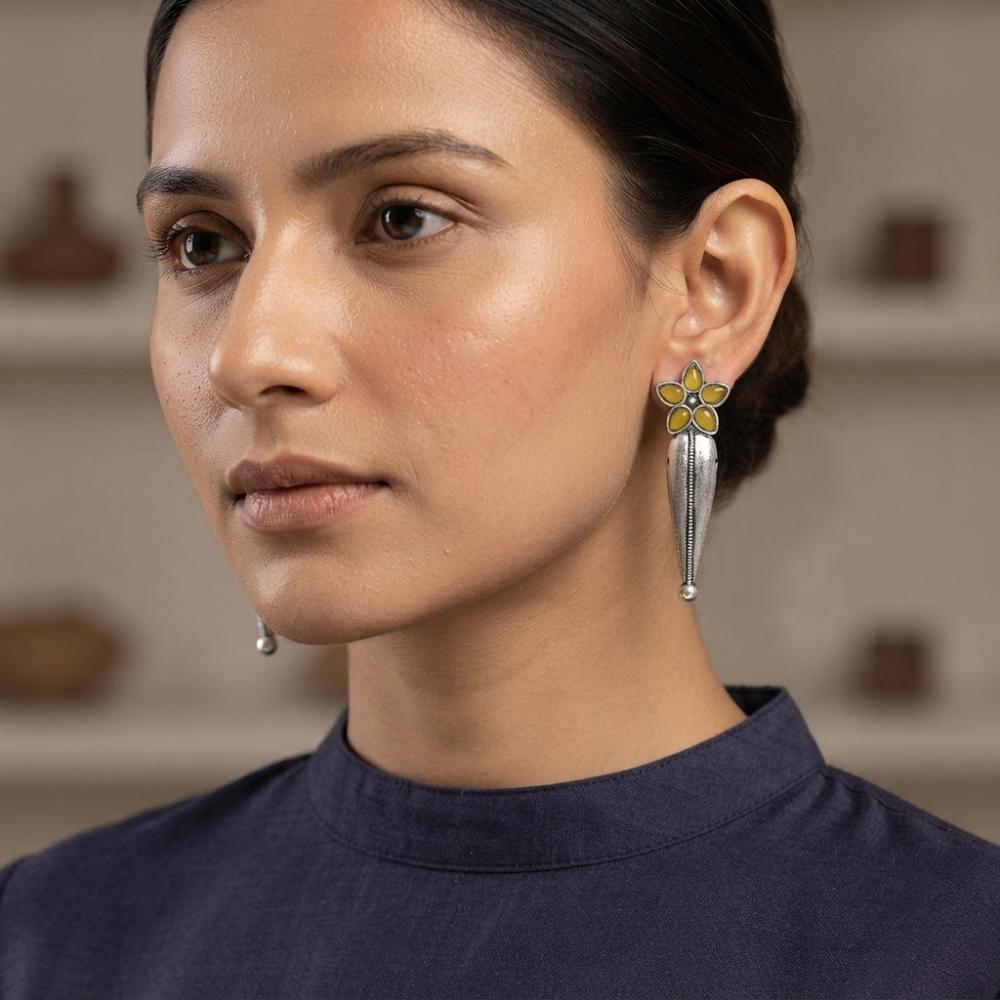 The99Jewel Traditional Pota Stone Oxidised Earrings With Floral Motif for Women