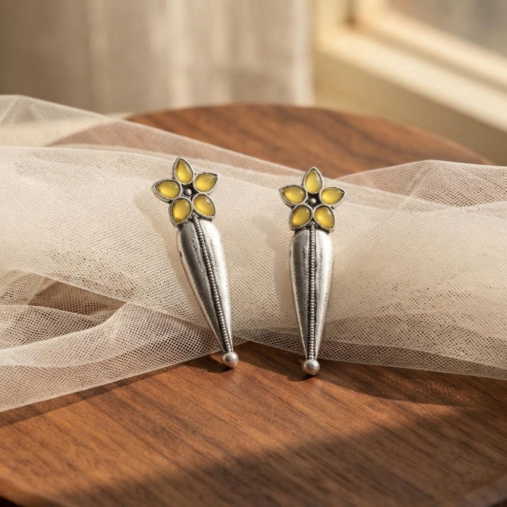 The99Jewel Traditional Pota Stone Oxidised Earrings With Floral Motif for Women 