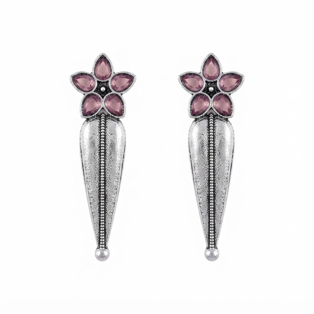 The99Jewel Traditional Pota Stone Oxidised Earrings With Floral Motif for Women