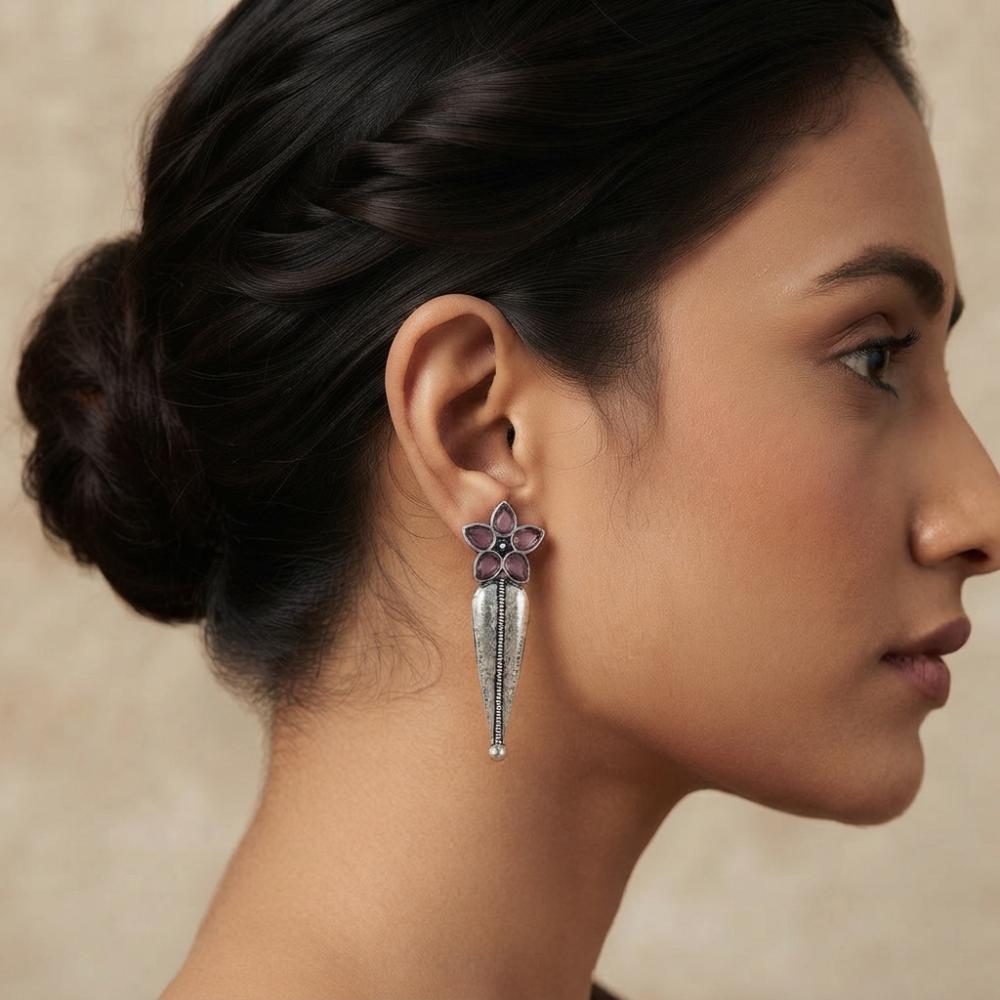 The99Jewel Traditional Pota Stone Oxidised Earrings With Floral Motif for Women 