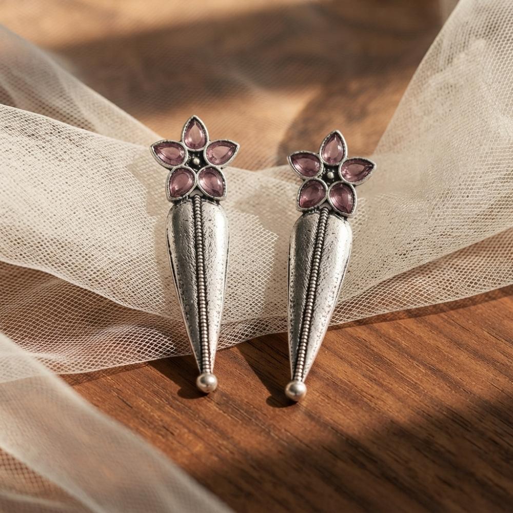 The99Jewel Traditional Pota Stone Oxidised Earrings With Floral Motif for Women
