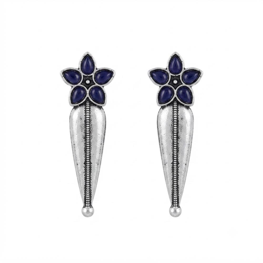 The99Jewel Traditional Pota Stone Oxidised Earrings With Floral Motif for Women