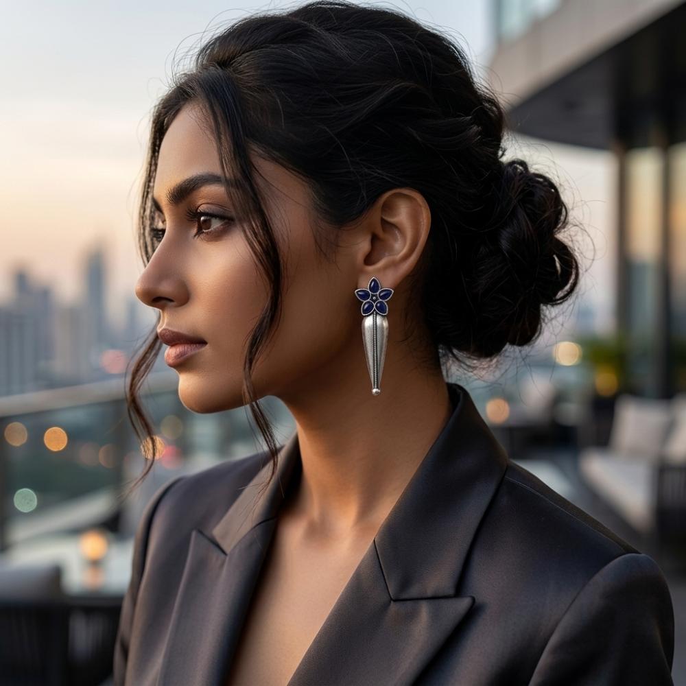 The99Jewel Traditional Pota Stone Oxidised Earrings With Floral Motif for Women
