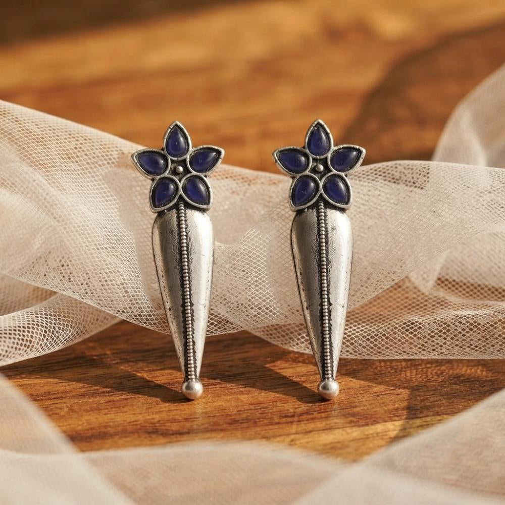 The99Jewel Traditional Pota Stone Oxidised Earrings With Floral Motif for Women 