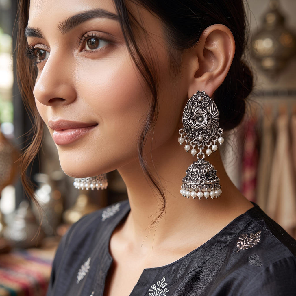 The99Jewel Lightweight Oxidised Jhumki Earrings for women
