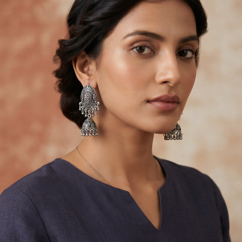 The99Jewel Lightweight Oxidised Jhumki Earrings for women