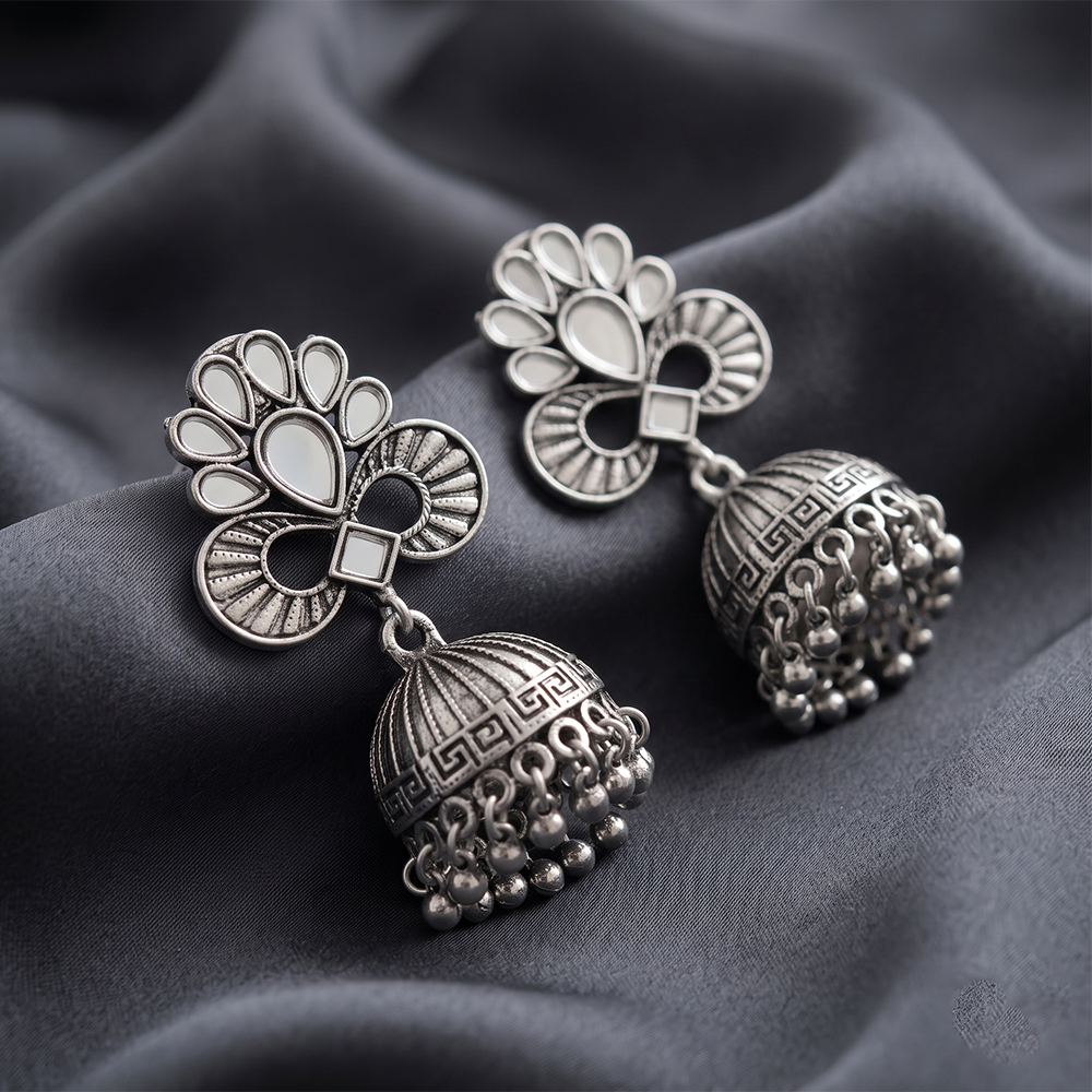 The99Jewel Fashion Oxidised Mirror Jhumki Earrings for Girls & Women