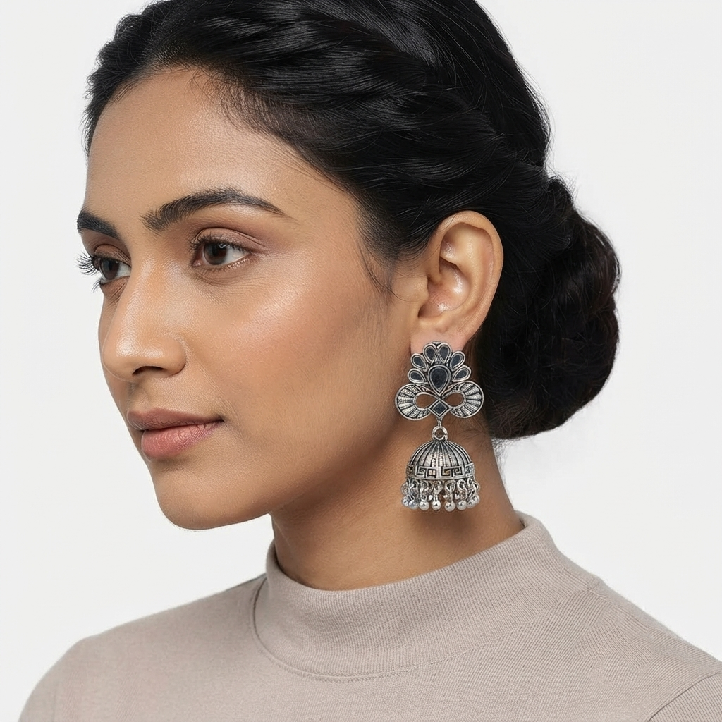 The99Jewel Fashion Oxidised Mirror Jhumki Earrings for Girls & Women