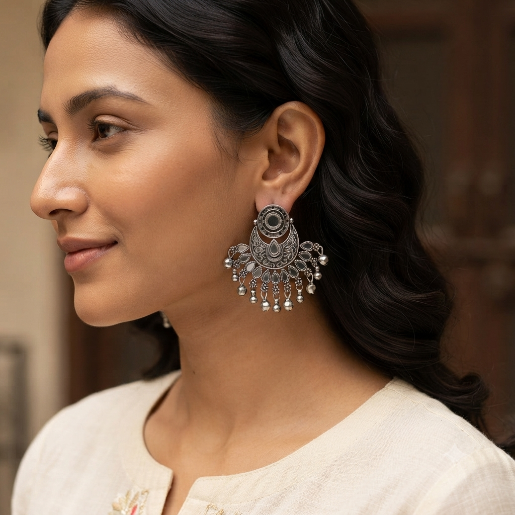 The99Jewel Fashion Oxidised with Mirror Dangler Earrings for Women