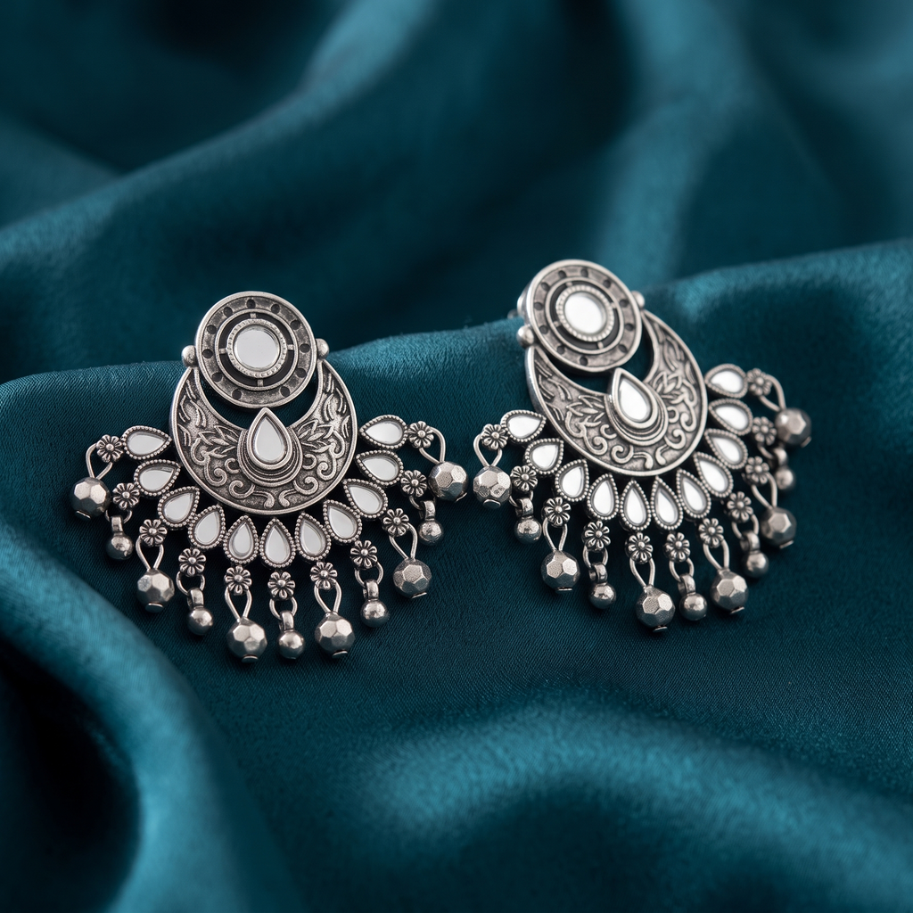 The99Jewel Fashion Oxidised with Mirror Dangler Earrings for Women