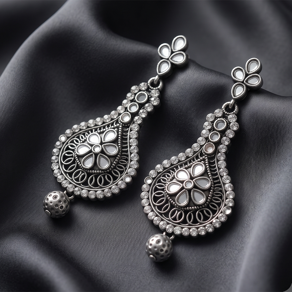 The99Jewel Fashion Oxidised with Mirror Dangler Earrings for Women