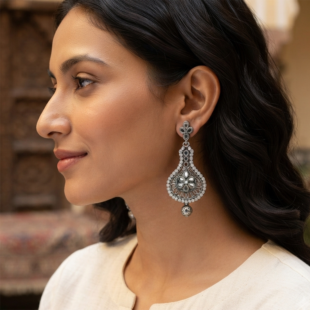 The99Jewel Fashion Oxidised with Mirror Dangler Earrings for Women