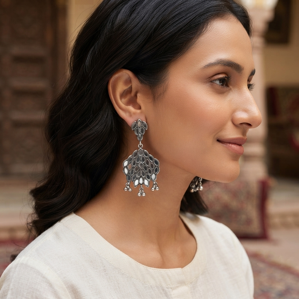The99Jewel Fashion Oxidised with Mirror Dangler Earrings for Women