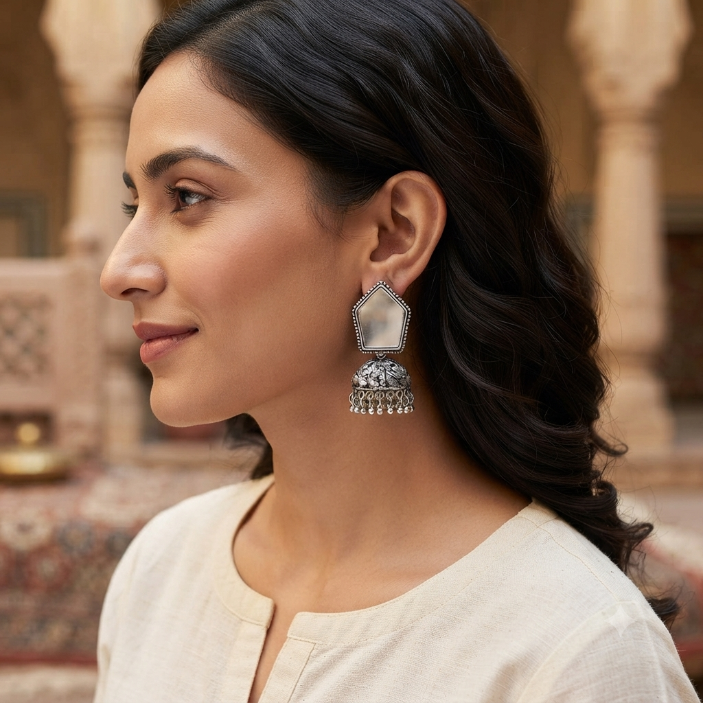 The99Jewel Fashion Oxidised Mirror Jhumki Earrings for Girls & Women