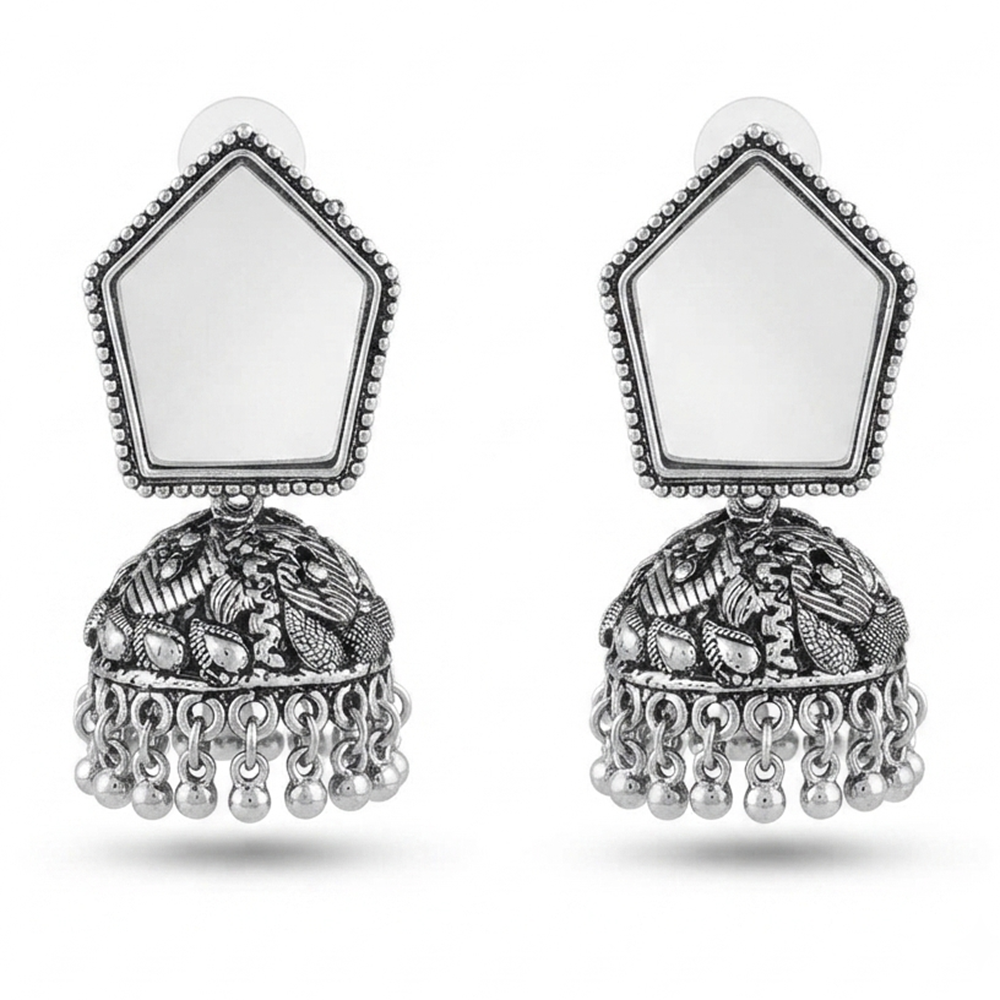 The99Jewel Fashion Oxidised Mirror Jhumki Earrings for Girls & Women