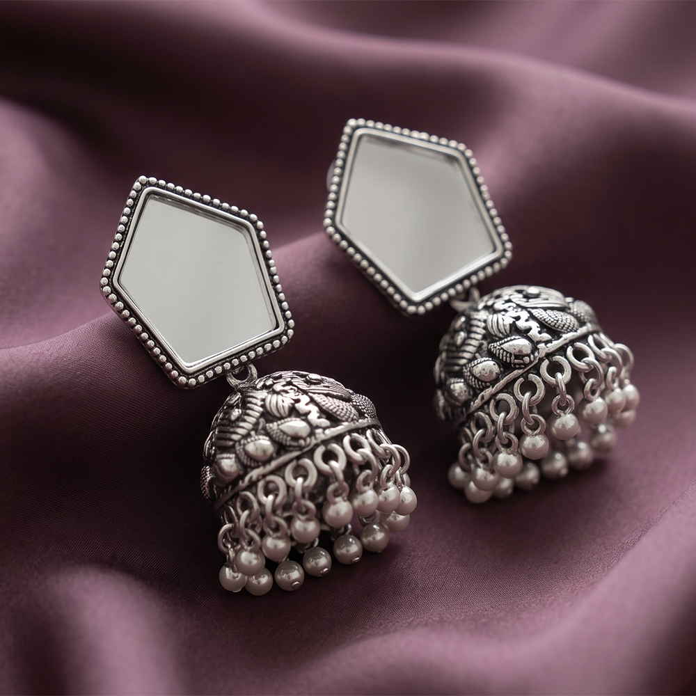 The99Jewel Fashion Oxidised Mirror Jhumki Earrings for Girls & Women