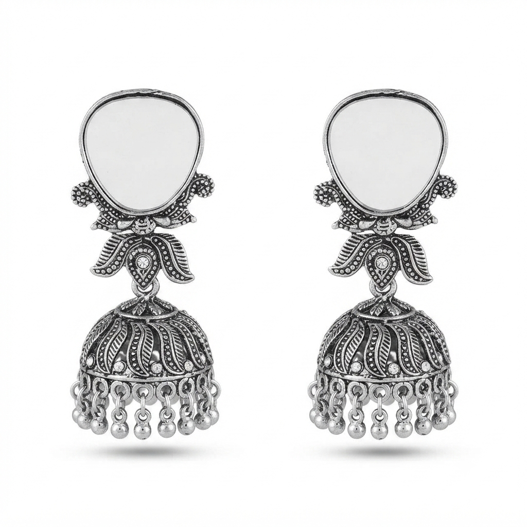 The99Jewel Fashion Oxidised Mirror Jhumki Earrings for Girls & Women